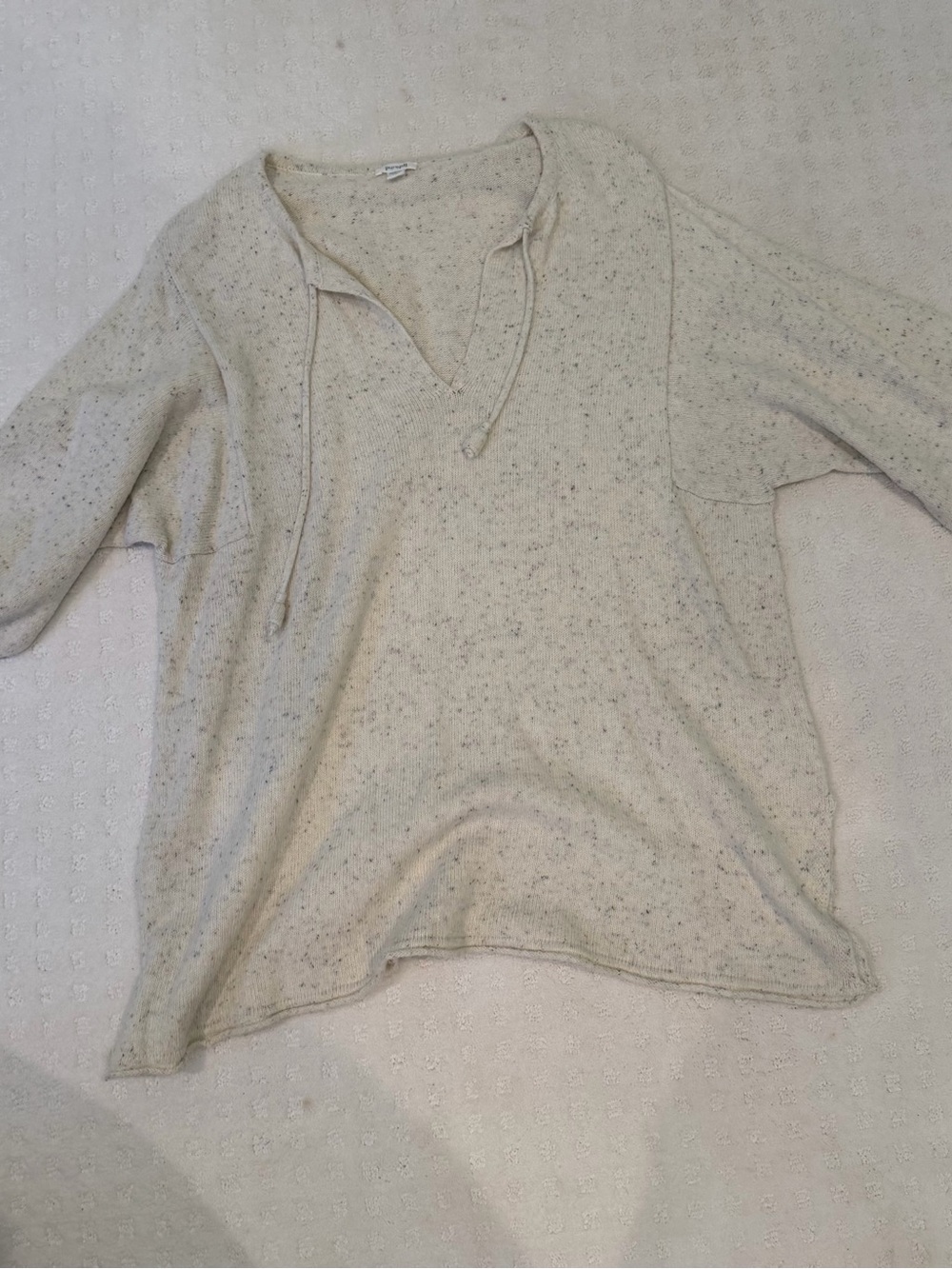 JJill XL womens Speckled Cream V-Neck Drawstring Sweater PERFECT CONDITION